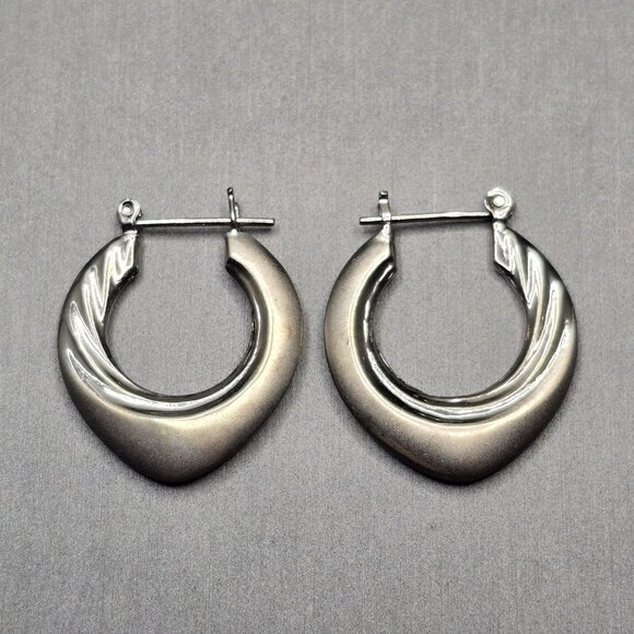 Sterling Silver 925 Hoop Earrings 1.25" Textured Ribbed Hinged Closure 6.38g - Picture 3 of 5